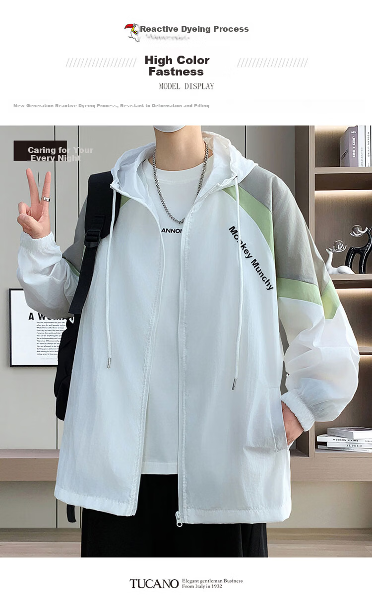 TUCANO Men's Summer Windproof Sun Protection Ice Silk Jacket Outdoor Cooling Quick-Dry Casual Lightweight Shirt White M 6