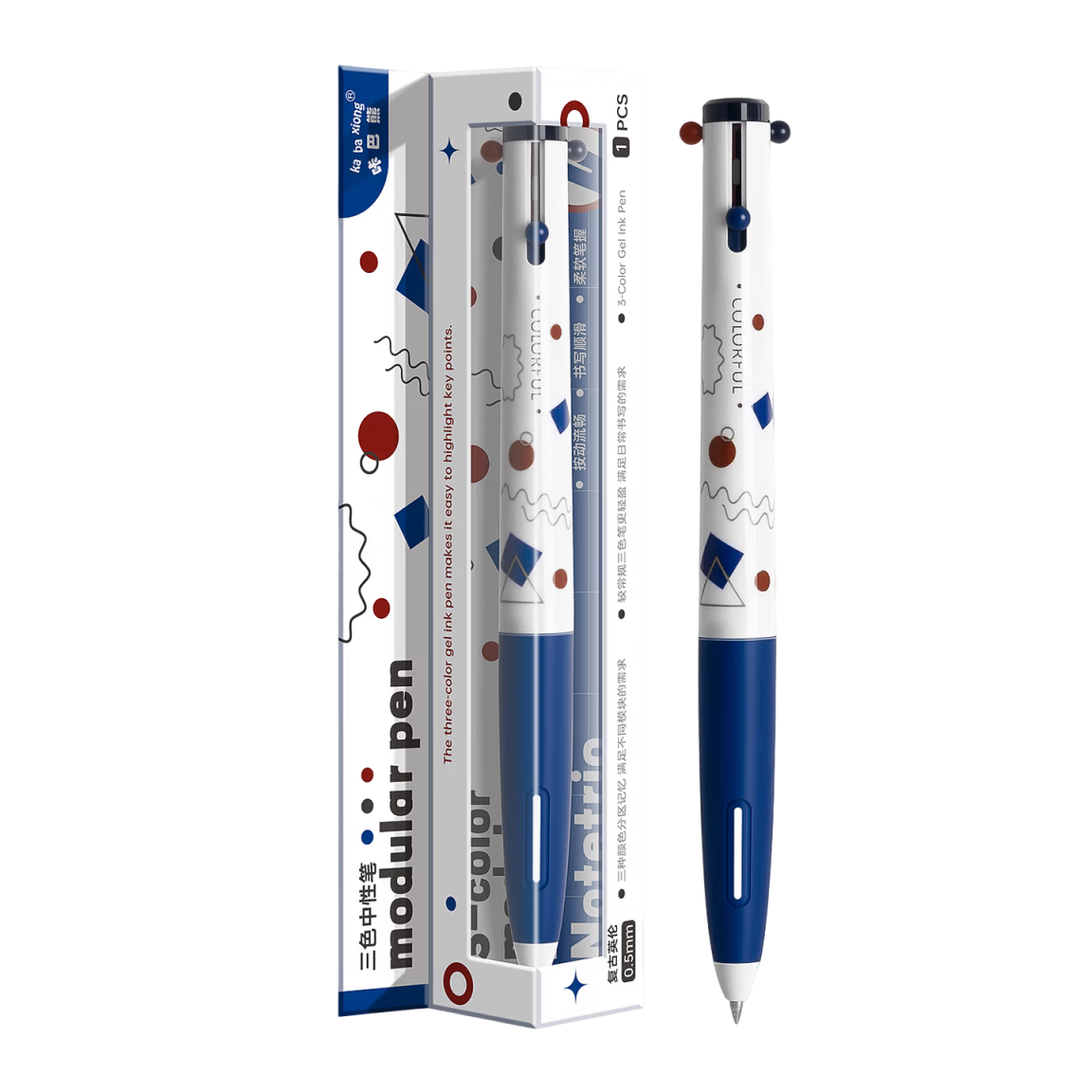 Kaba Bear Tri-color 0.5mm Retractable Bullet Tip Gel Pen Simple Soft Grip Student Note Smooth Vintage British Style