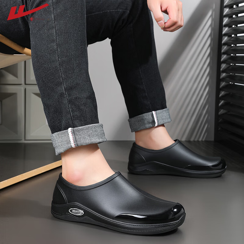 Warrior Men's Waterproof Low-Cut Kitchen Shoes Rain Boots Water Shoes Rubber Shoes 3539 Black Size 38