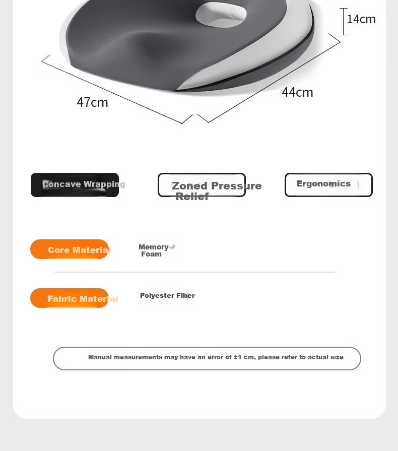 Meiwu Craftsman Seat Cushion Butt Pad Chair Cushion Long Sitting Office Chair Pad Student Stool Anti-Butt Pain Waist Support Cushion Hemorrhoid Gray 28