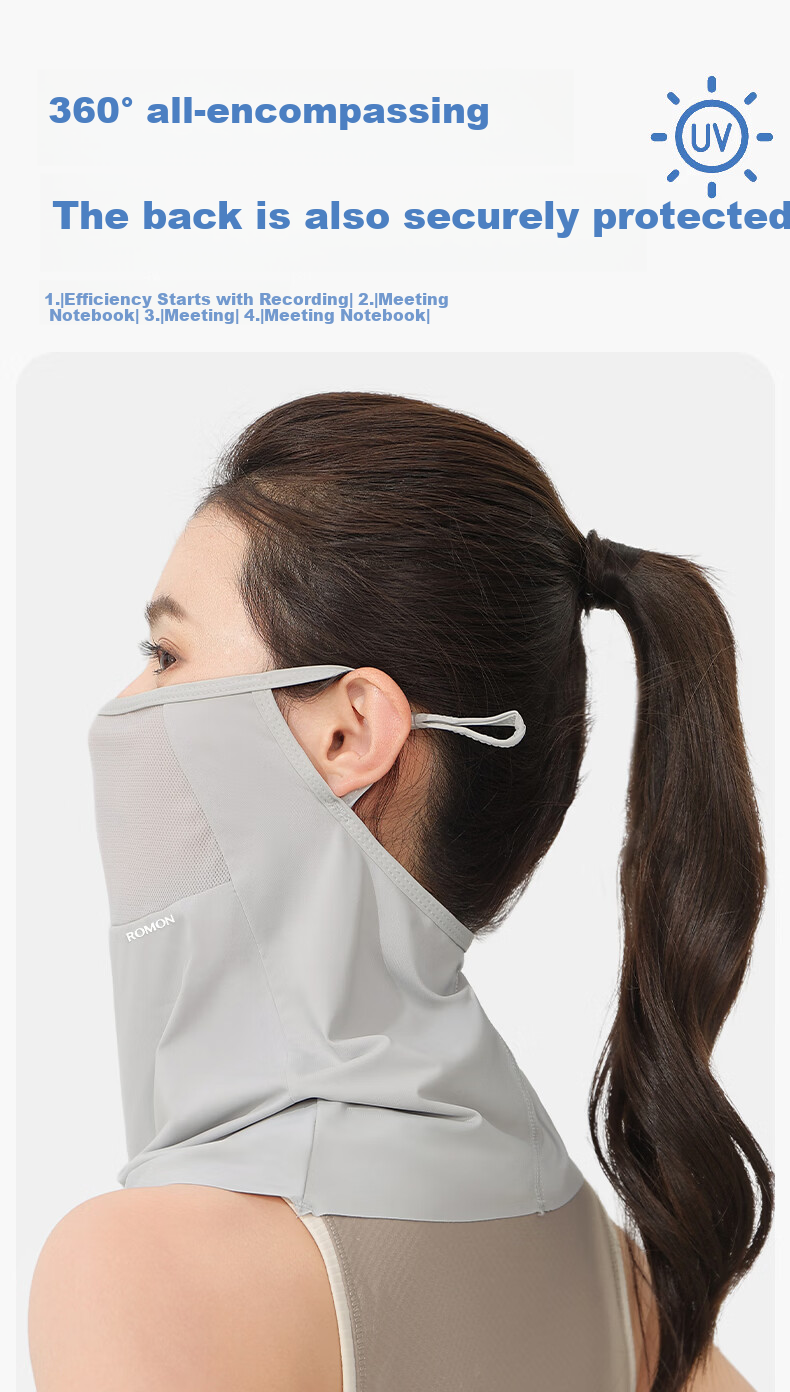 Romon Breathable Sunscreen Face Mask for Women, Ear-Hook UV Protection Full Face Cycling Ice Silk Veil Mask for Men 3
