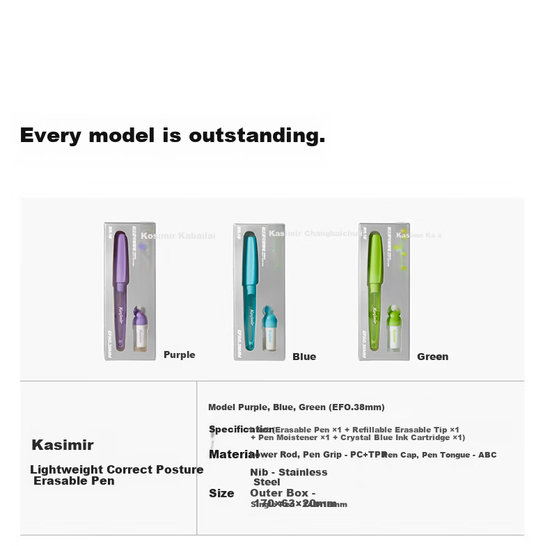 Casimir Lightweight Correct Posture Heat-Erasable Fountain Pen Set Beginner Handwriting Grade 3 Ergonomic Signature Student Stationery Green Pen + 10 Crystal Blue Ink Cartridges 13