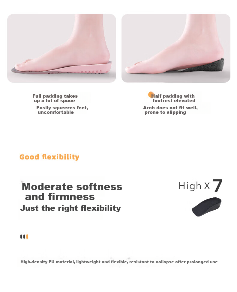 Gouge Snail Height-Increasing Insoles for Women, Arch Support, Comfortable, Invisible, Black, Women's Style, 2.5CM, One Size Fits All, 1 Pair 11