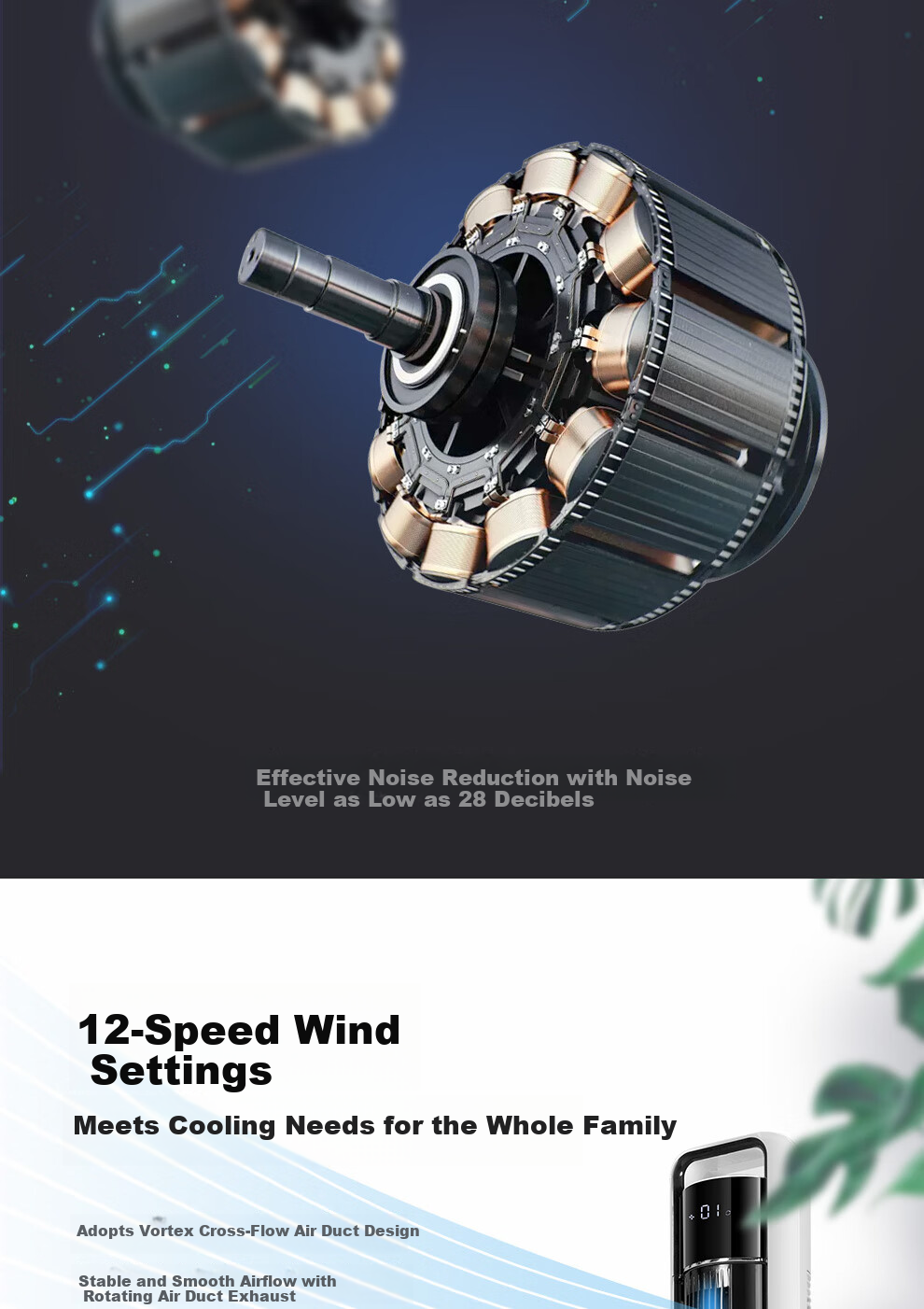 GREE Tower Fan Home Floor Fan Bladeless Quiet Low Noise Baby Smart Remote Control Timer DC Inverter FLZ-09X63Bg 3