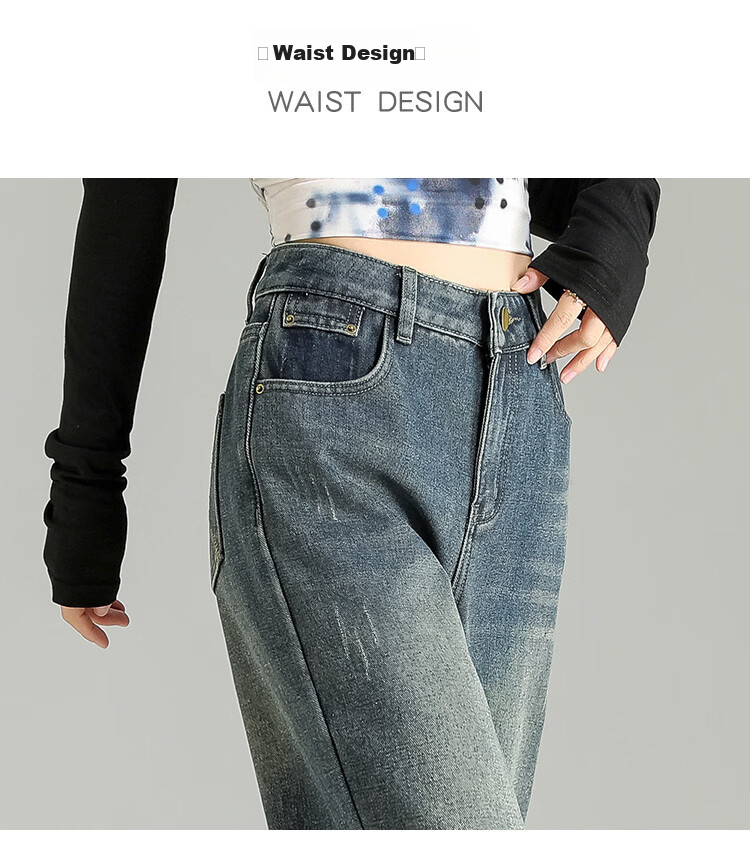 TonLion 2025 Winter Fleece-Lined Thickened High-Waist Korean Style Straight-Leg Vintage Versatile Denim Pants 16