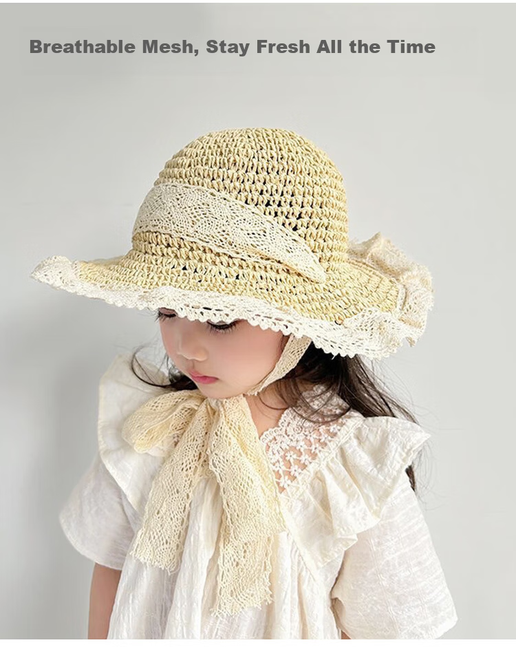 9i9 Kids Sun Hat Parent-Child Straw Beach Hat Large Brim Sun Protection Fisherman Hat F28 Off-White Large 3