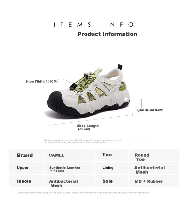 CAMEL Lemon Cute Outdoor Women's Hollow Sandals Thick Sole Beach Sports Shoes L26M202032 Beige/Gray 37 21