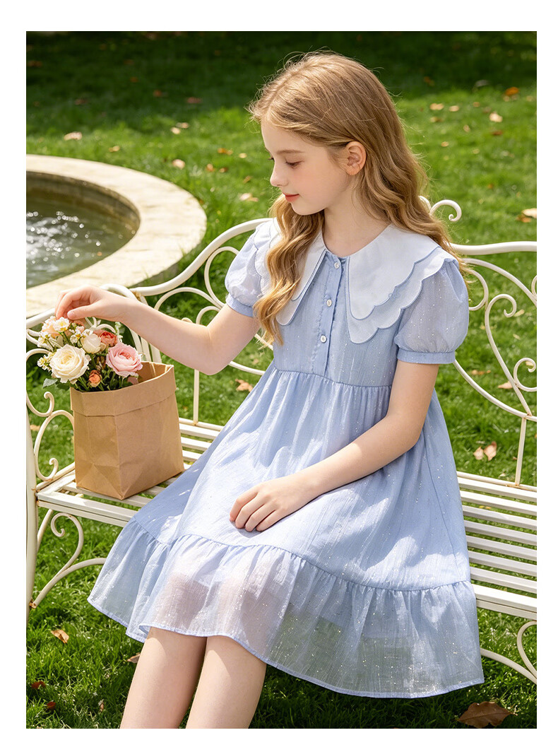 Disney Girls' Tencel Dress Summer Lightweight Princess Dress for Older Children EQ083 Blue 160cm 9