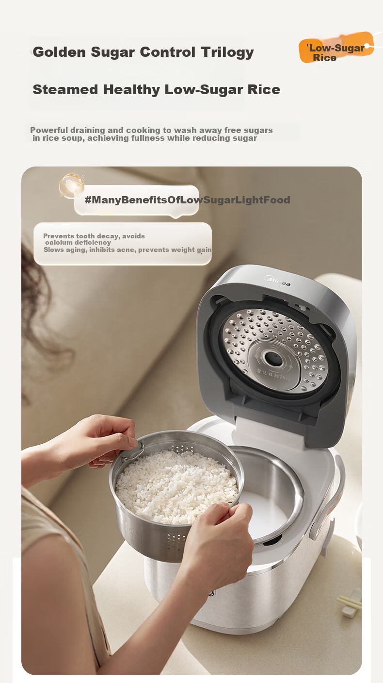 Midea Petal Pro 2.0 IH Heating Rice Cooker 4L for 5-8 People with Titanium Platinum Pot Multi-Functional Steaming and Cooking Rice Cooker MB-40HB9 13