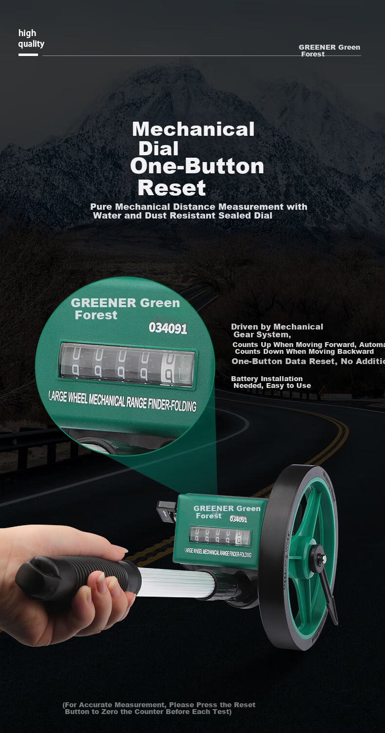 GREENER Wheeled Distance Measuring Wheel Handheld Mechanical Measuring Wheel Outdoor Folding 100cm 5
