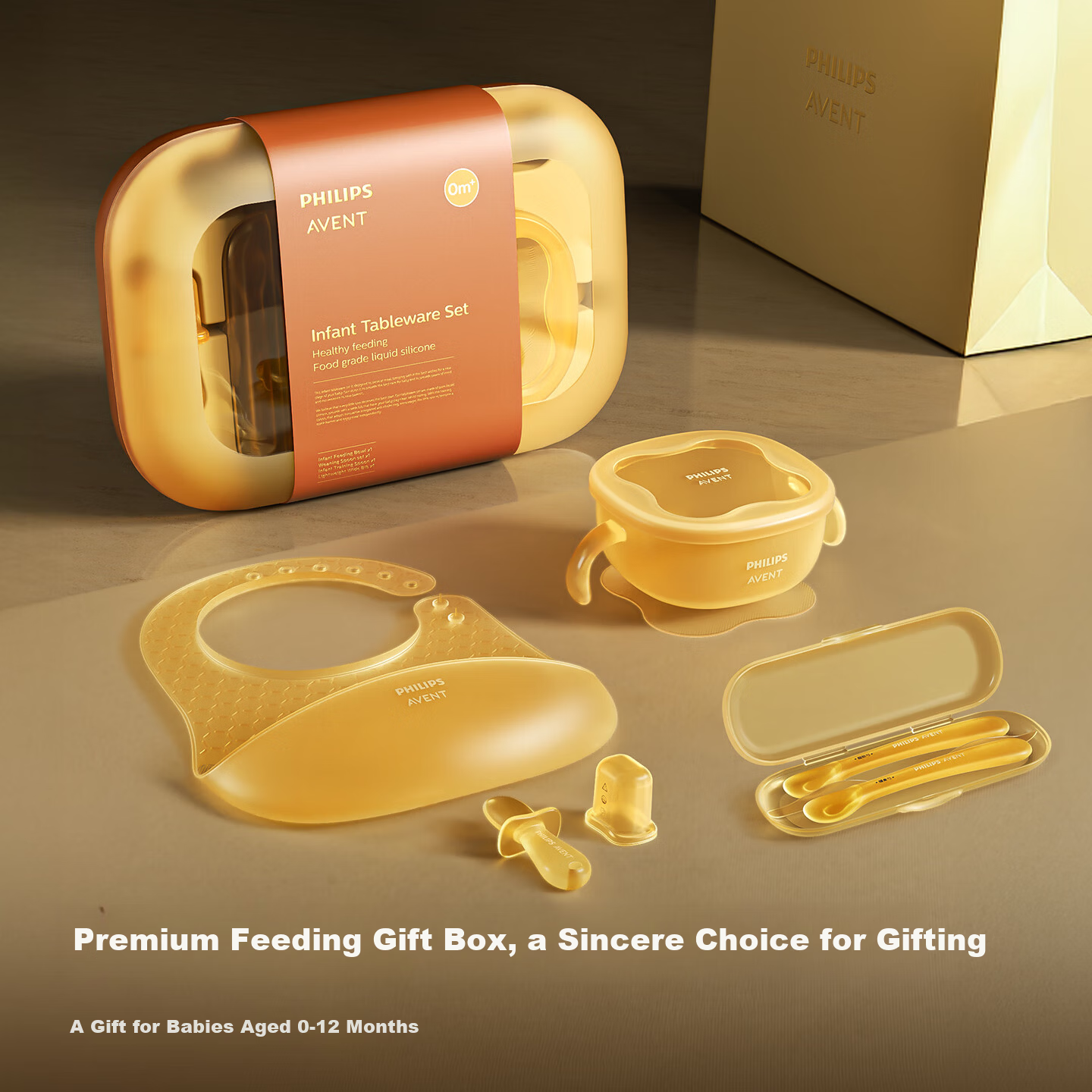 AVENT Philips Baby Feeding Training Silicone Bowl and Spoon Set Children's Tableware Gift Box JD Self-operated