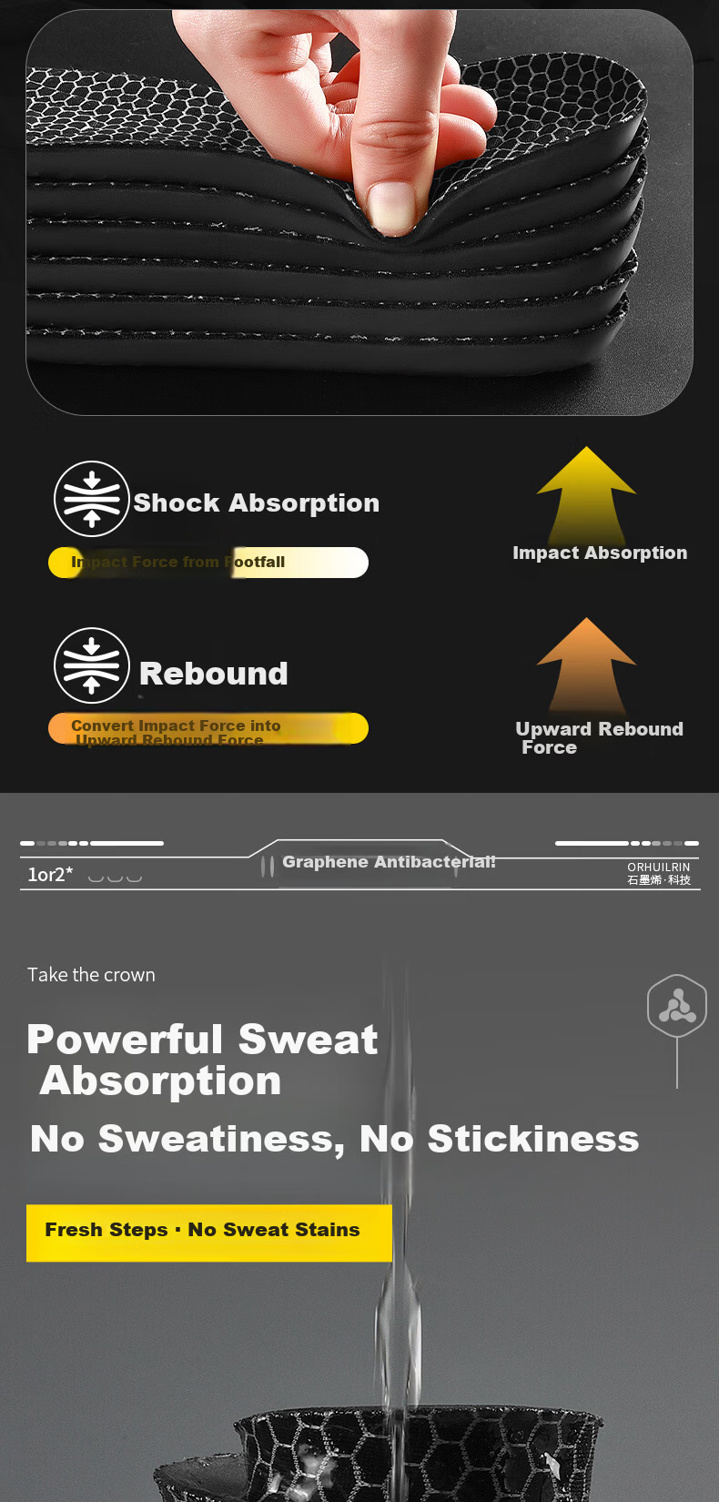 Footprint Tribe Graphene Antibacterial Deodorant Insoles for Men Breathable Sweat-Absorbing Comfortable Long-Standing Military Training Special Size 35-36 4