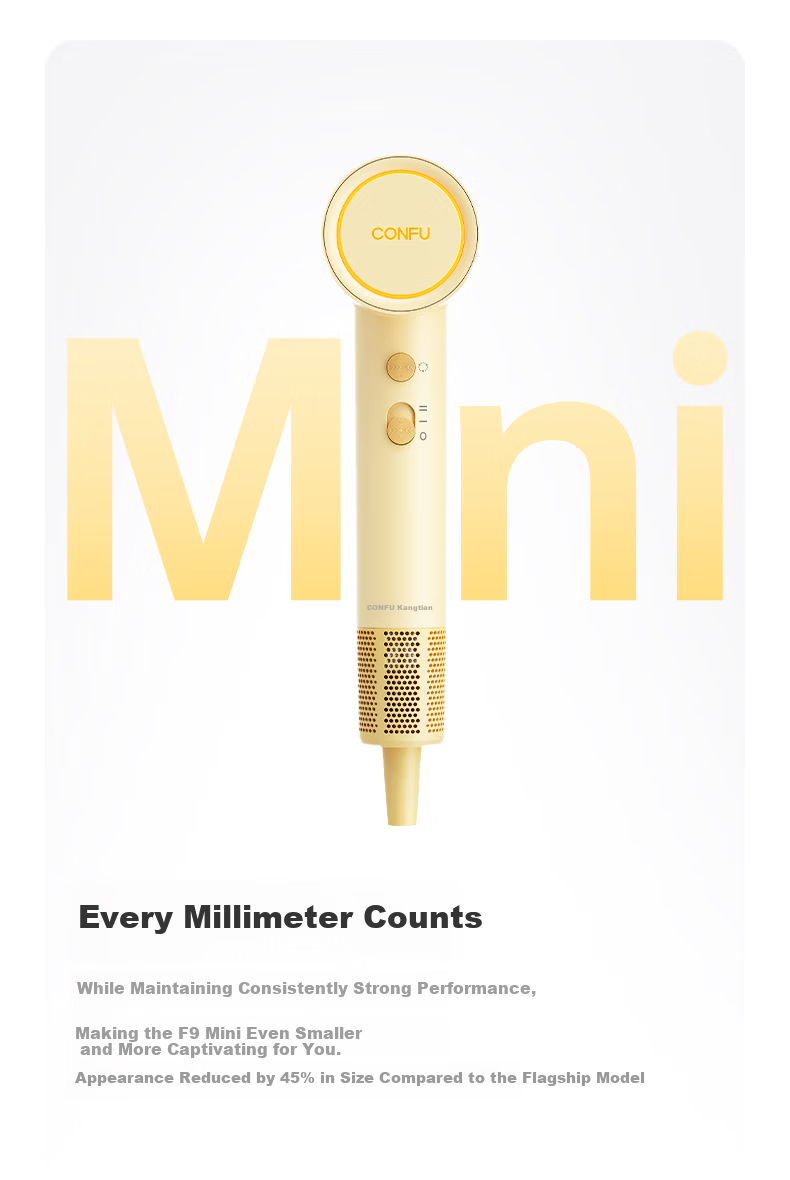 CONFU High-Speed Hair Dryer Portable Mini Negative Ion Damage-Free Women's Home Hair Dryer Strong Wind Quick Dry F9 Mini Cheese Yellow 3