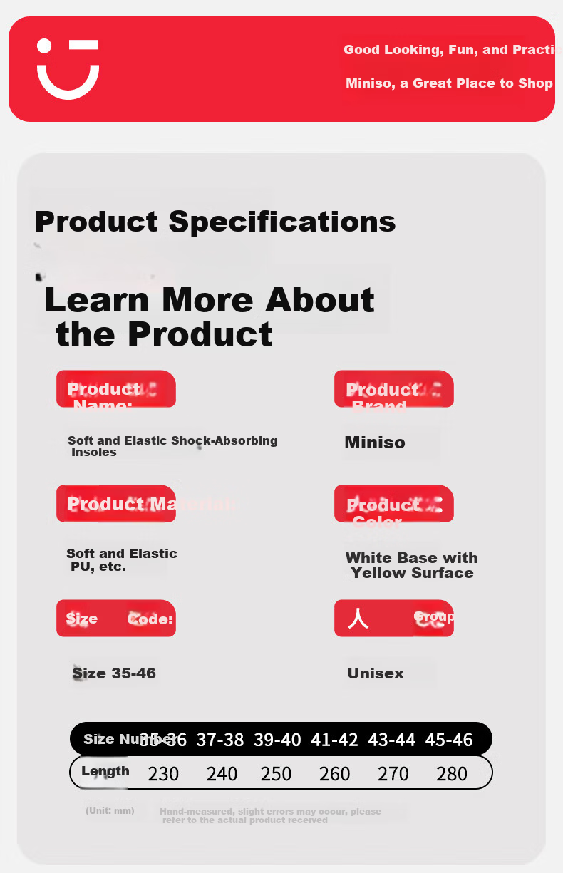MINISO Cushioned Sports Insoles for Military Training, Breathable, Sweat-Absorbing, Odor-Resistant, Unisex, Winter Running, Size 41-42 6