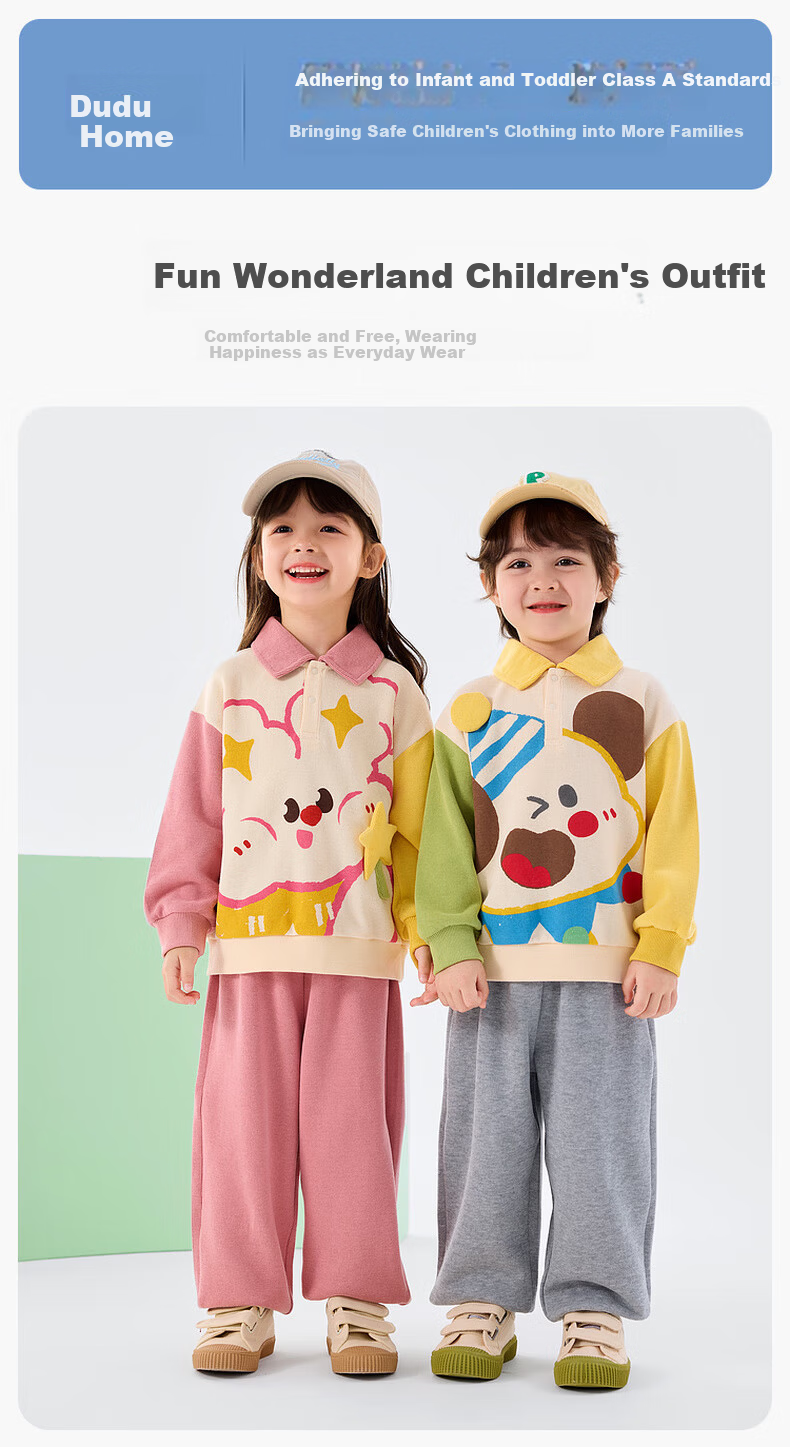 Dudu Kids Cartoon Spring Outfit Boys Sweatshirt and Pants Girls Two-Piece Set Top and Long Pants Green Size 80 1
