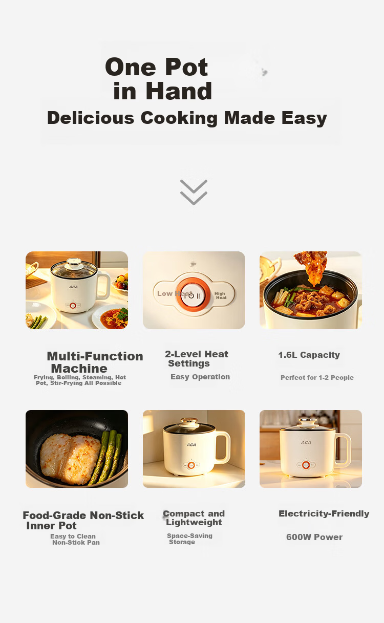 ACA Price Protection 618 Electric Cooking Pot Dormitory Small Electric Pot Electric Steamer Student Dormitory All-in-One Instant Noodle Mini Hot Pot Multifunctional Electric Heating Pot Z100 2