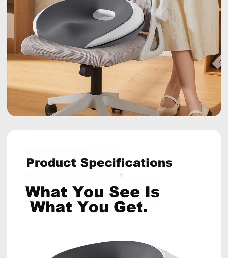 Meiwu Craftsman Seat Cushion Butt Pad Chair Cushion Long Sitting Office Chair Pad Student Stool Anti-Butt Pain Waist Support Cushion Hemorrhoid Gray 27
