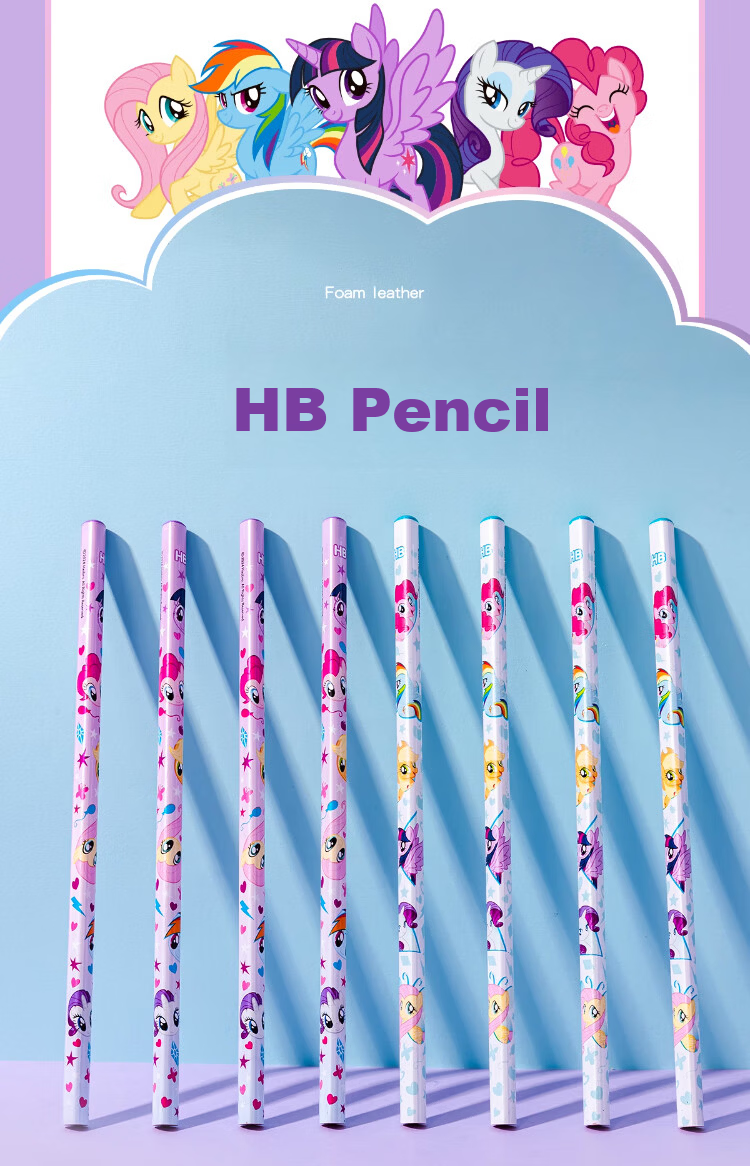 IiGEN My Little Pony HB Pencil Primary School Stationery Round Barrel Exam Pencil Non-toxic Cap Protective Cover Kindergarten Grade 1-2 Set with Eraser Break-resistant Core Back-to-School Gift Box 3