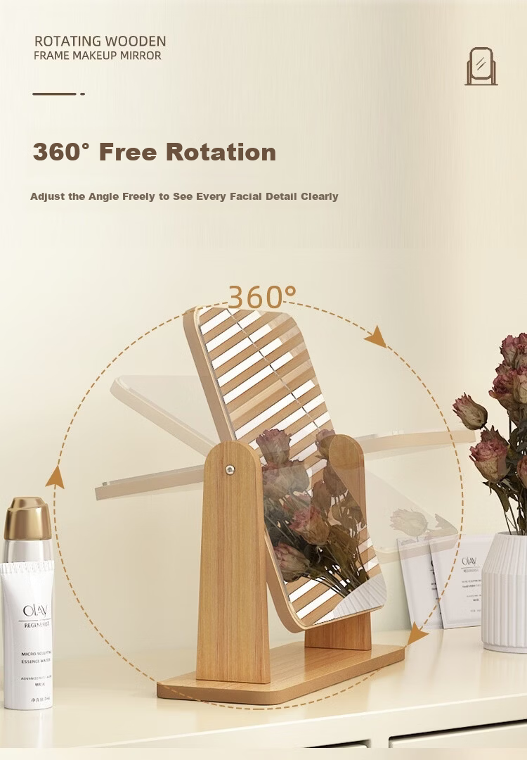 Anerya Desktop Makeup Mirror Home HD Rotatable Wooden Dressing Mirror Ins Style Girls Bedroom Table Mirror 5