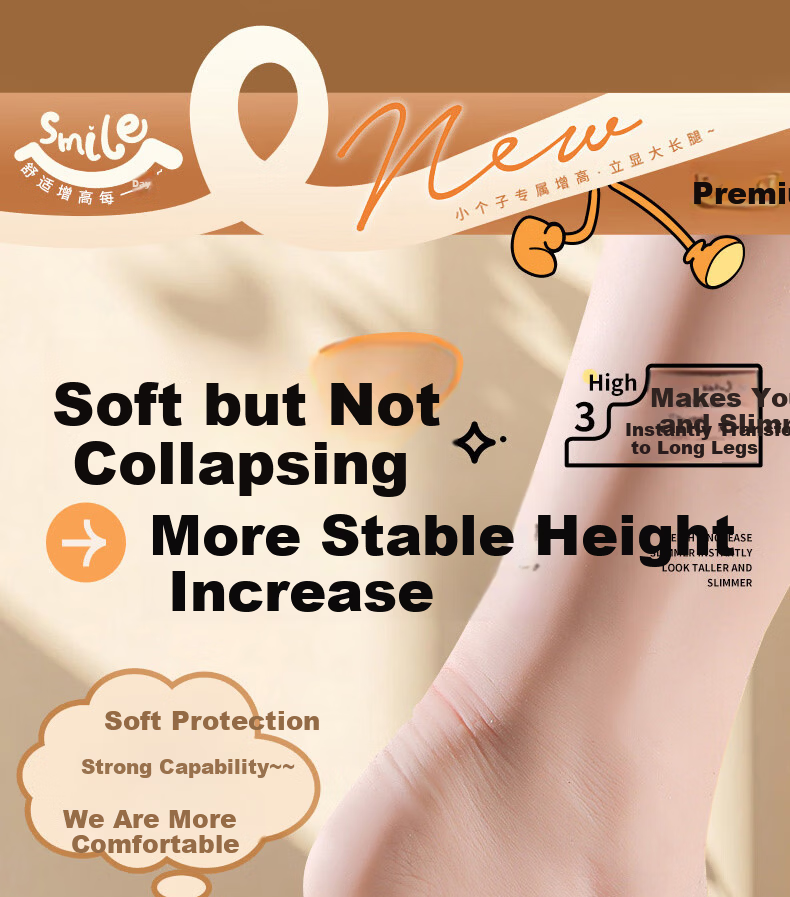 Langsha Invisible Height Increasing Insoles Soft Shock Absorption Sweat-Absorbing Odor-Resistant Breathable Unisex Height Boosting Pads 2.5cm Size 43-44 7
