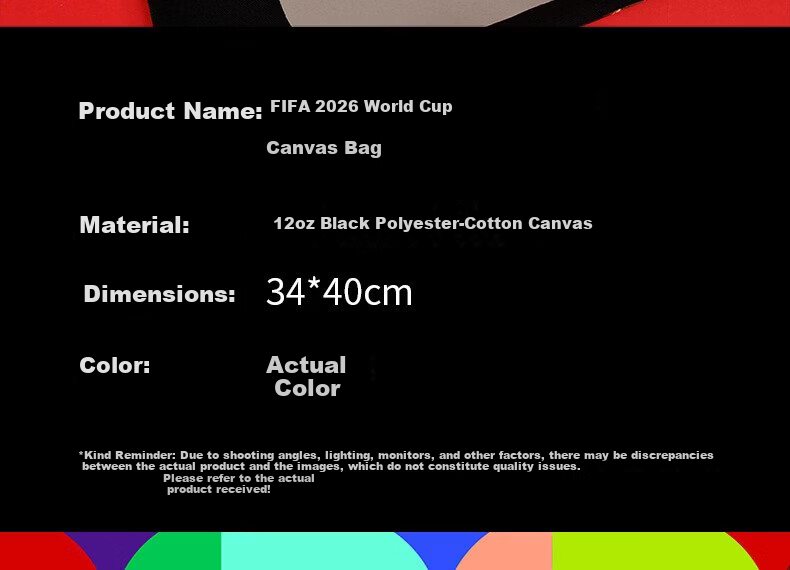 FIFA 2026 World Cup Official Authentic Trophy Pattern Casual Fashion Canvas Bag Gift Souvenir 10