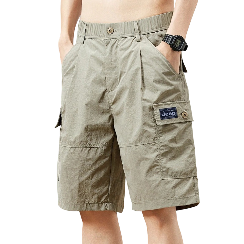 JEEP Men's Summer American Style Ice Silk Cargo Loose Straight Five-Point Shorts Khaki 30