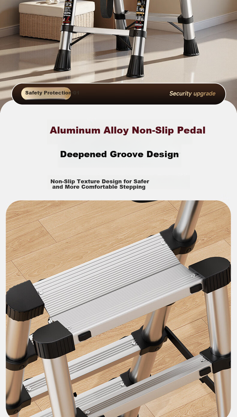 Yilin Home Folding Telescopic Indoor Multi-Functional Stainless Steel Portable Thickened Step Ladder - BS5 Steps 7