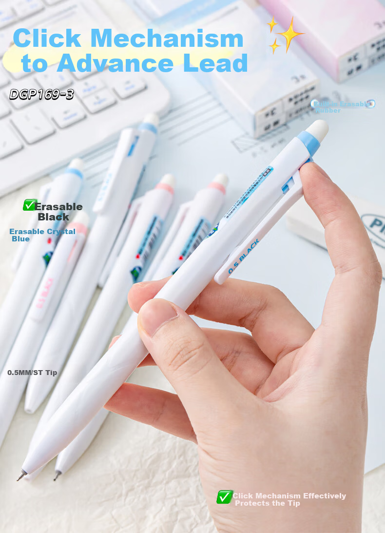 AIHAO Erasable Pen High-Value Thermal Erasable Retractable Pen 0.5mm Black 3-Pack for Primary School Exam Practice 8