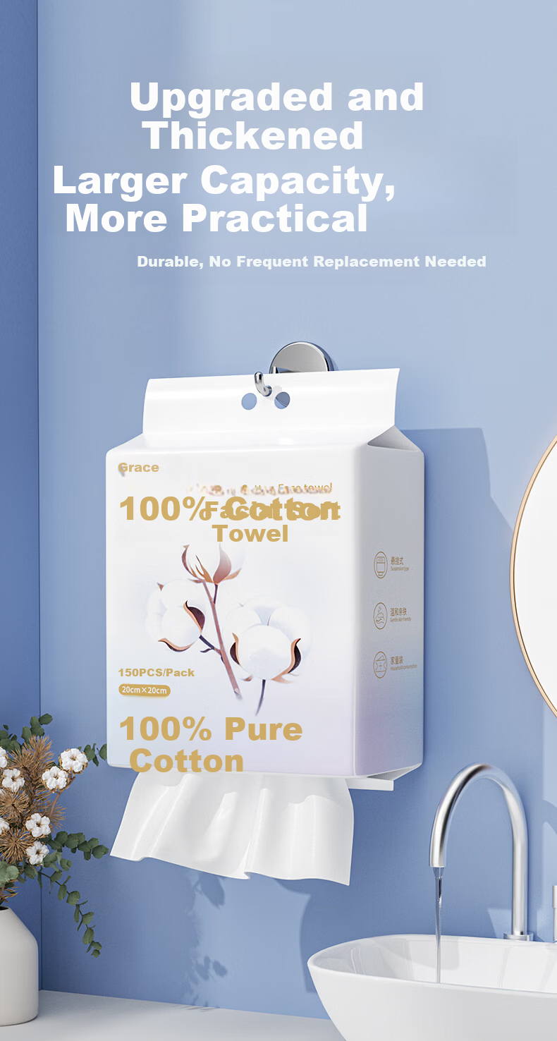 Grace Disposable Facial Wipes 100% Cotton Soft Cleansing Towels Dual-use Dry and Wet 150 Sheets 1 Pack 6