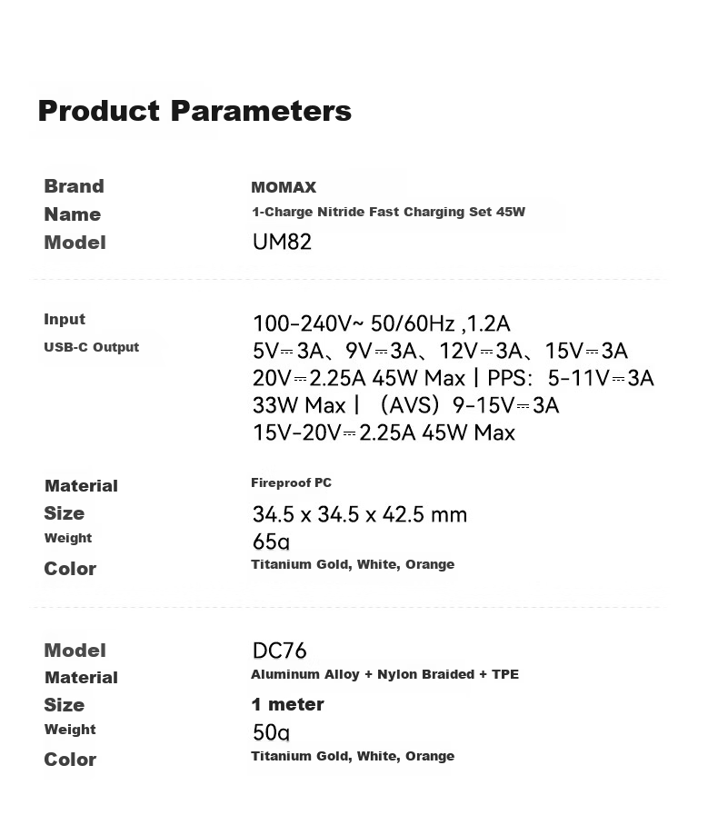 MOMAX Apple 17 Charger Set PD 45W GaN Fast Charger AVS Protocol Type-C Compatible 40W for iPhone 17/16 Pro Max iPad 8