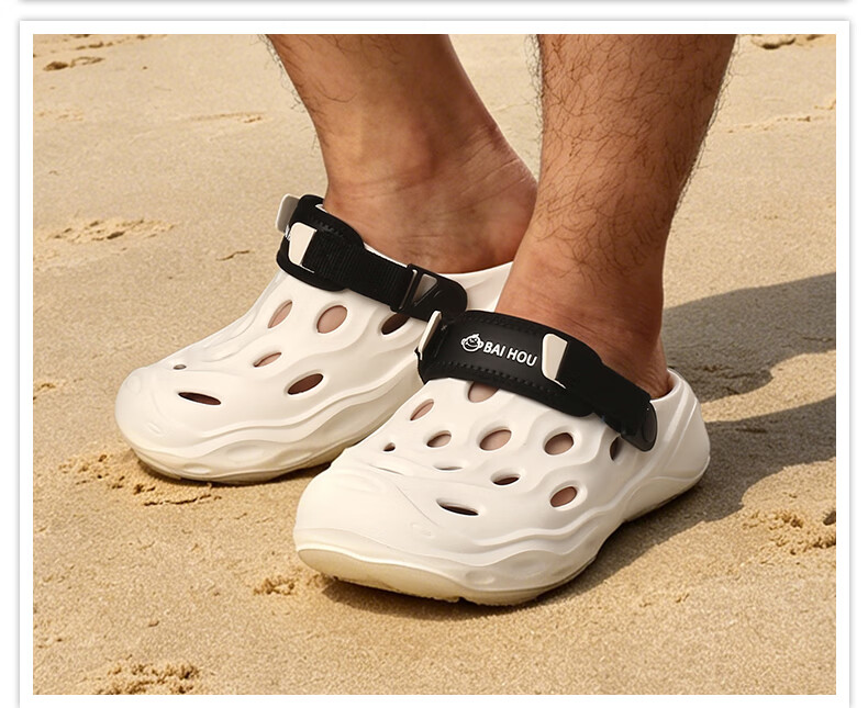 BAIHOU White Monkey Men's Summer Hollow Out Shoes Thick Sole Outdoor Sandals Men's Beach Shoes D-08 White Size 38-39 4