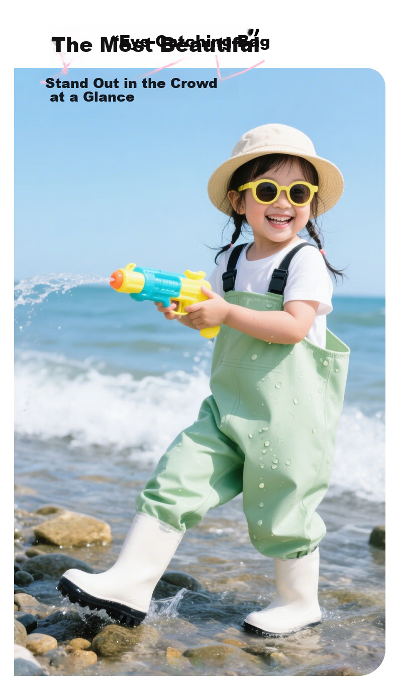 Blue Owl Shield Kids Beachcombing Suit Unisex Rain Boots Waterproof Wading Pants Water Play Suit YX1056 Size 29 4
