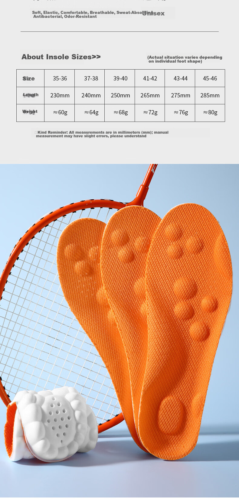 JVBV Arch Support Sports Insoles for Men, Ultra-Soft Thickened High-Elastic Shock Absorption, Comfortable for Long Standing, Size 39-40 7