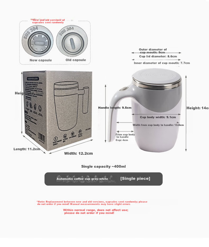 IJARL Automatic Stirring Cup Electric Coffee Mug Magnetic Electric Grinding Cup Rechargeable Gray White 7