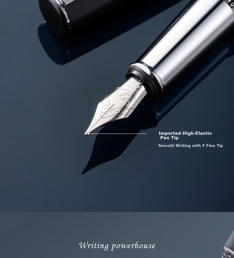 Deli Jiyue Office Fountain Pen, Swan Tail Black F Nib, High-End Business Pen Set, Signature Pen Set, Calligraphy Practice, Teacher's Day/Graduation Gift, A5 F Nib with Silver Clip, College Entrance Exam 2