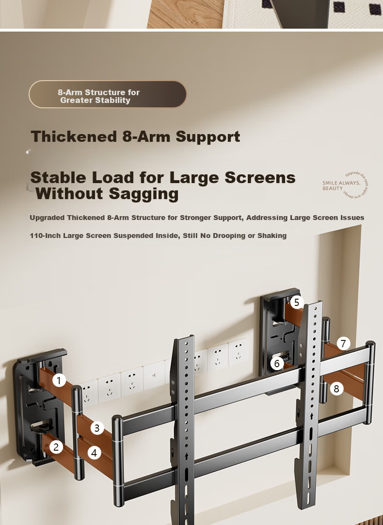 Aizhiri TV Telescopic Mount Bracket for 55-80 Inch TVs, Wall Mount with High Load Capacity, Socket-Friendly Embedded Telescopic TV Bracket NX80 7