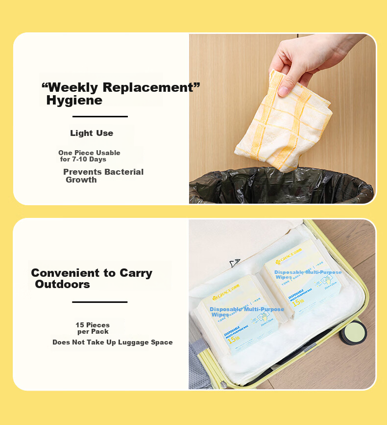 Grace Lazy Cleaning Cloth 25x25cm 45 Sheets Weekly Disposable Kitchen Dishwashing Cloth Lint-Free 11