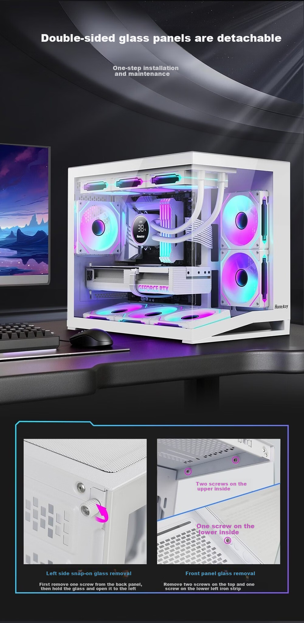 Huntkey S960 V2 Blizzard Black Panoramic Computer Case Seaside Room Desktop Chassis (Left-Right Partition/360 Water Cooling/9 Fan Slots/MATX Motherboard) 3