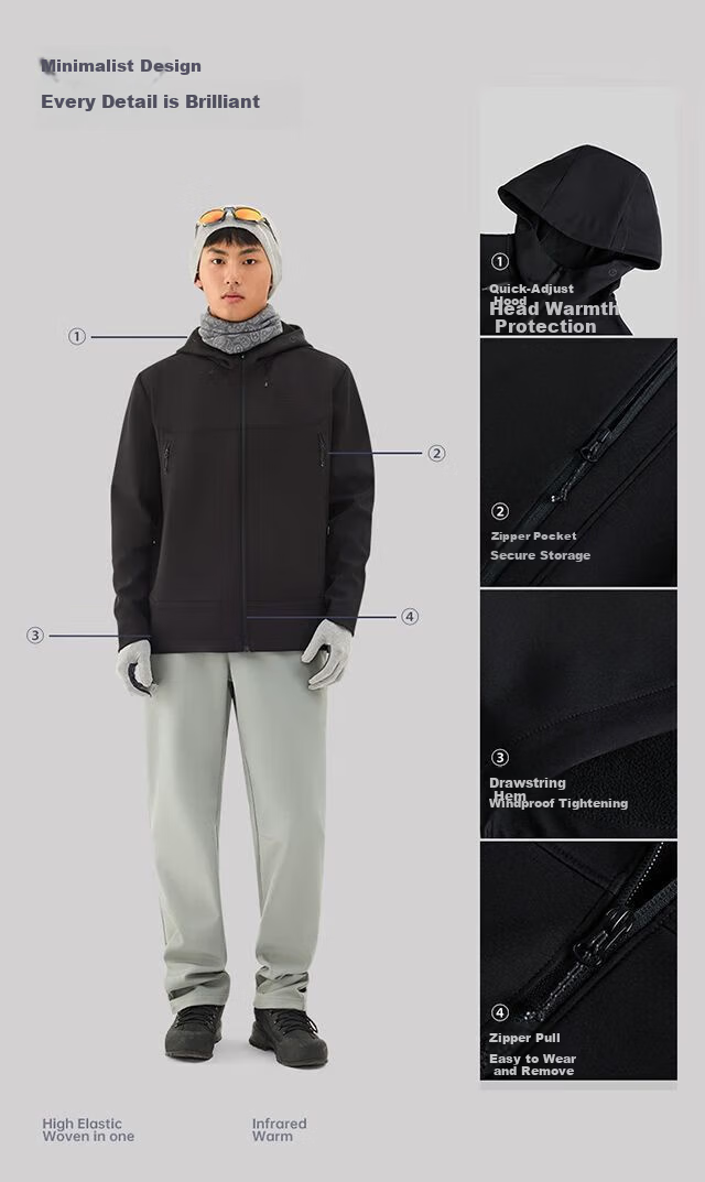 TECTOP Fleece-Lined Softshell Jacket Couples Outdoor Hiking Mountaineering Hooded Coat 5