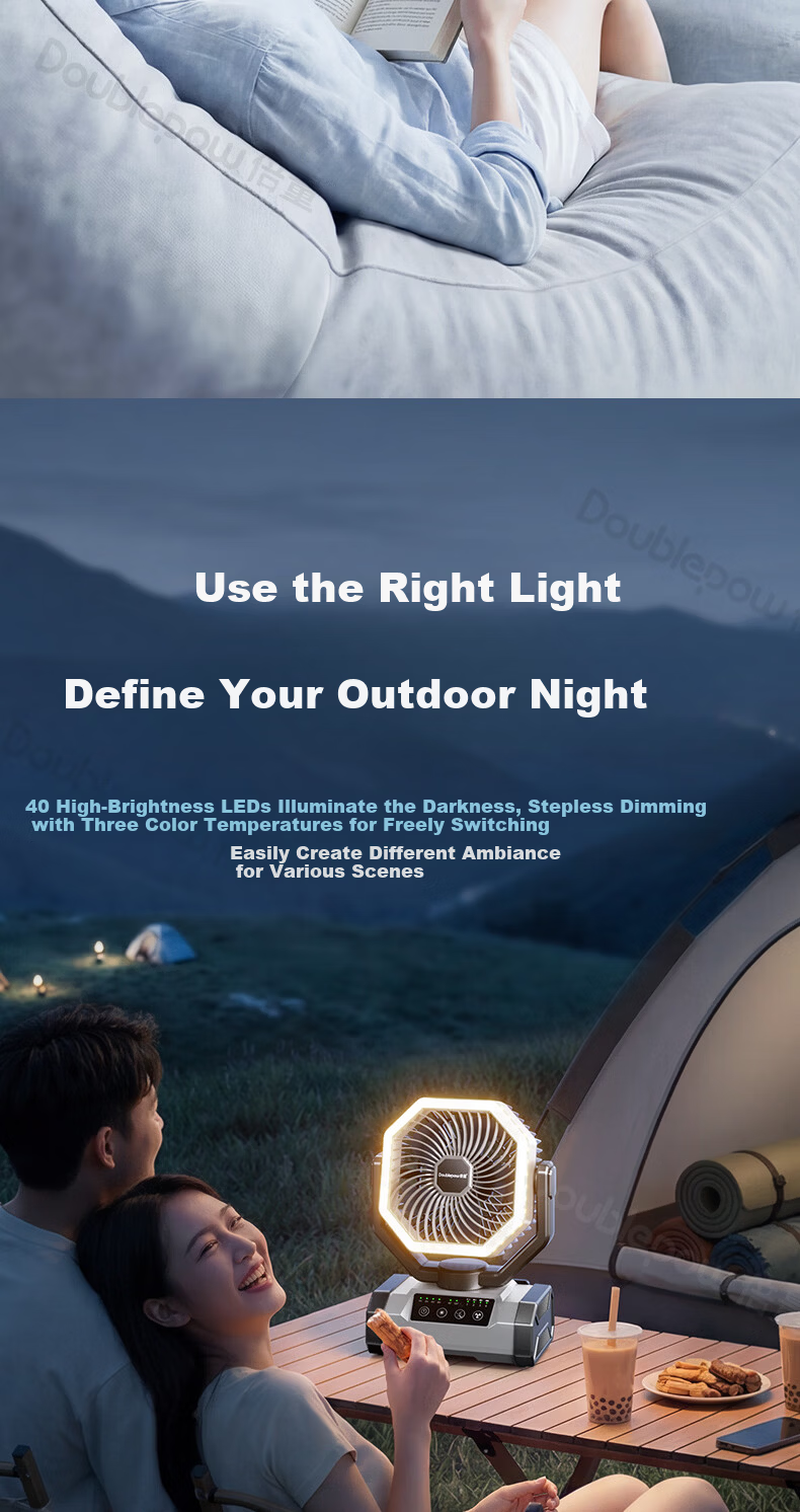 Doublepow Rechargeable Fan 40000mAh Large Capacity Long Battery Life Outdoor Camping Oscillating Mini Fan - 8808B Gray 14