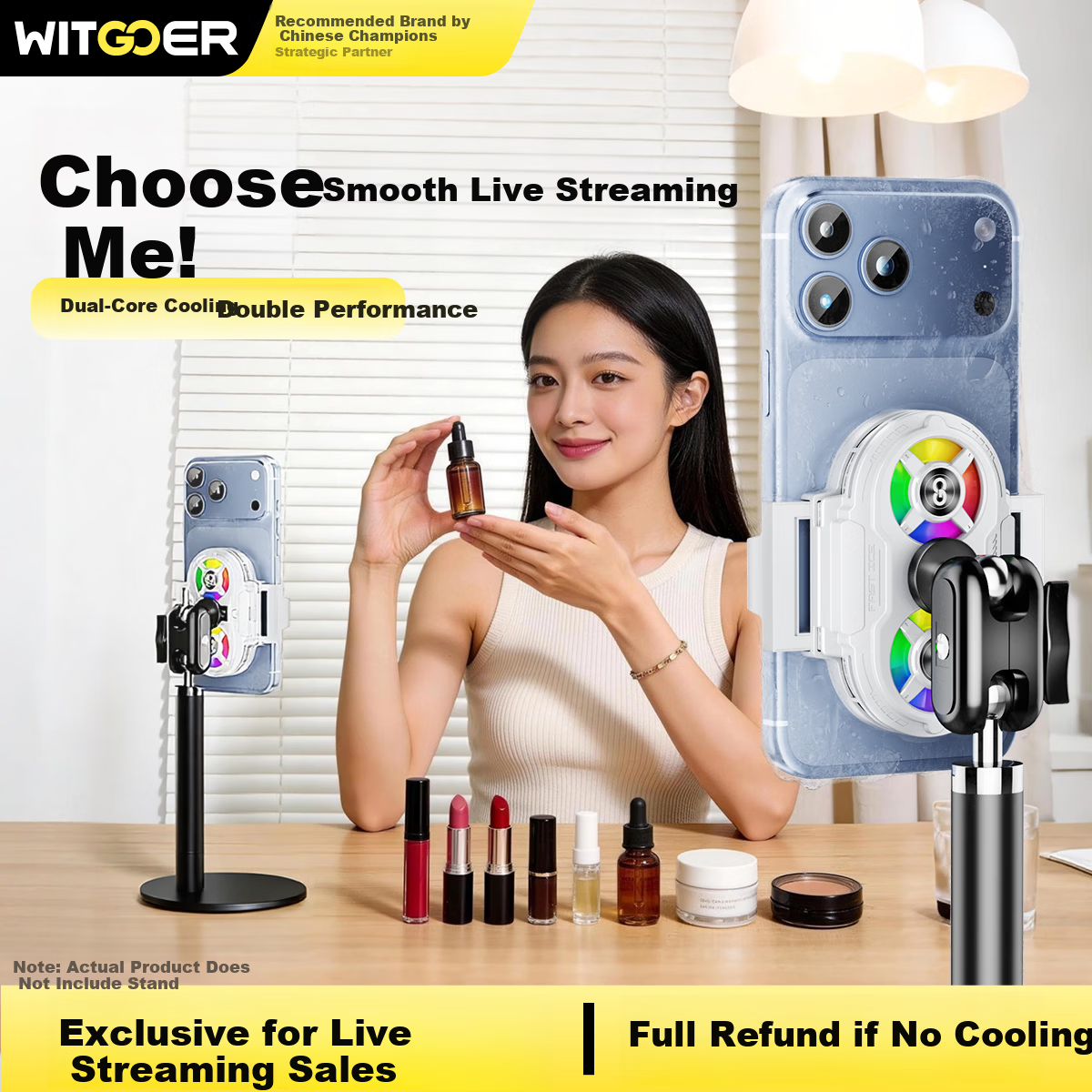 Zhiguozhe Dual-Core Cooling Live Streaming Dedicated Mobile Phone Cooler Gaming Cooling Fan Semiconductor Cooling Back Clip Compatible with Apple iQOO ASUS