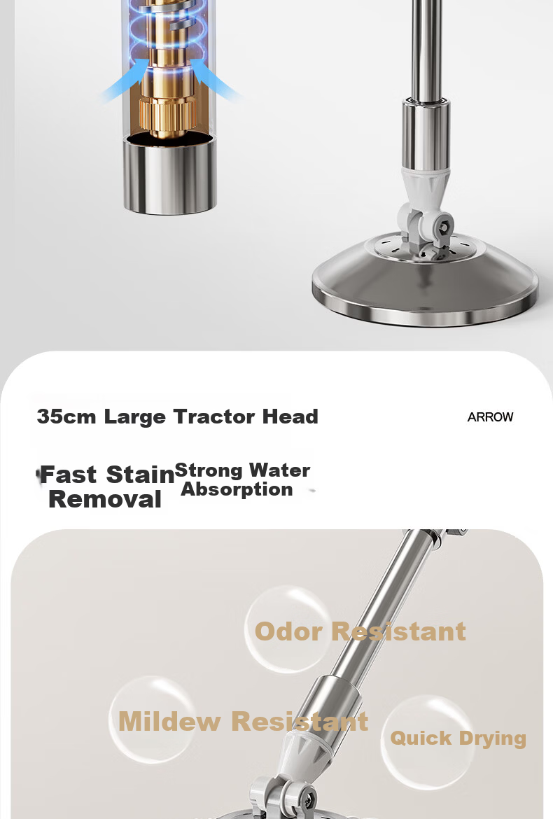 Arrow Stainless Steel Rotating Mop 3-Cloth Household One-Drag Clean Hands-Free Wash Set Detachable Wet and Dry Dual-Use Floor Cleaning Tool 7