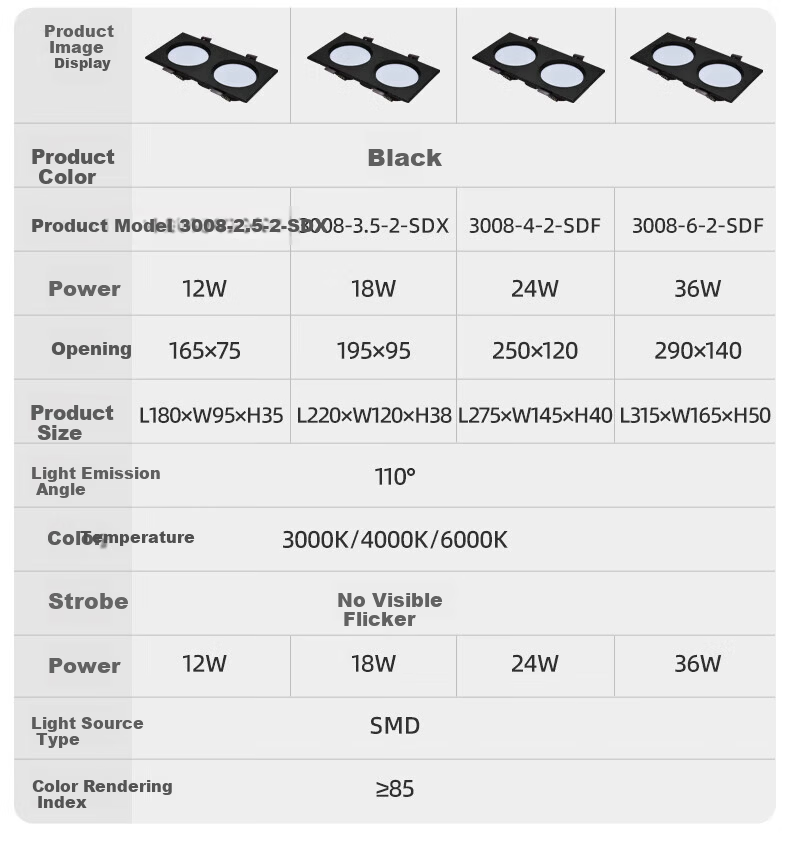 Biuyum LED Double-Head Grid Downlight 3.5 Inch 18W Cool White Cutout 195x95mm Corridor Grid Ceiling Minimalist Downlight White Shell 13