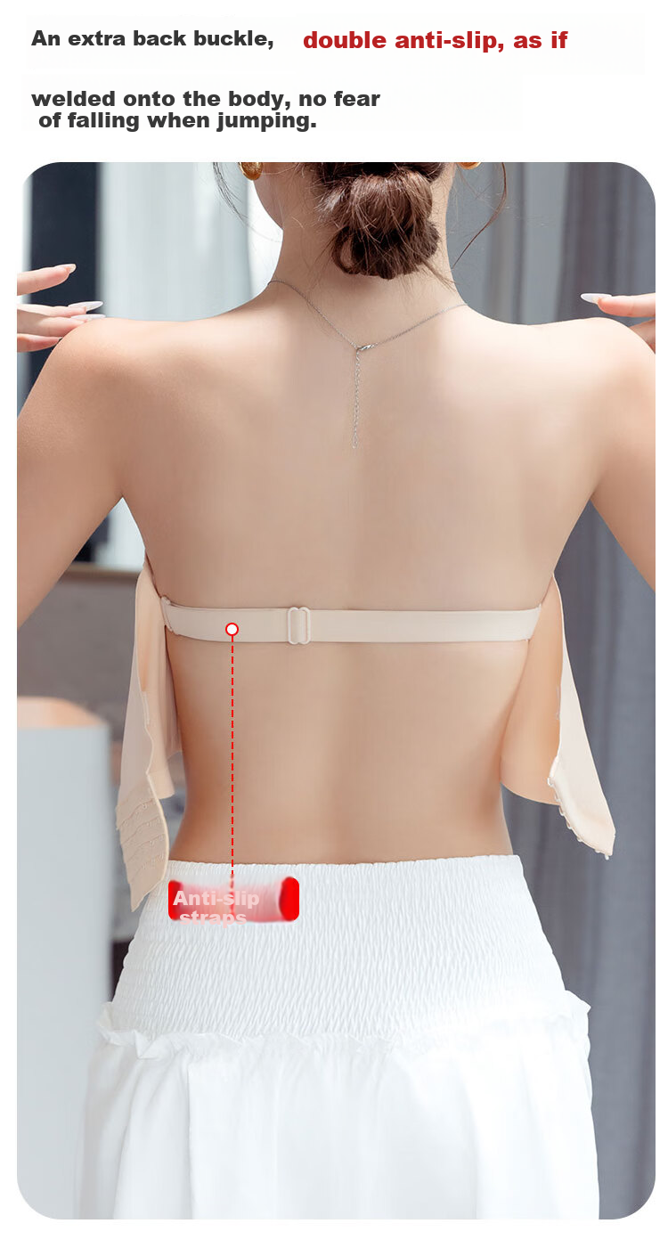 Audifine Strapless Bra Large Cup Anti-Slip Push-Up Anti-Sagging Tube Top Thin Camisole Dress Bra 10