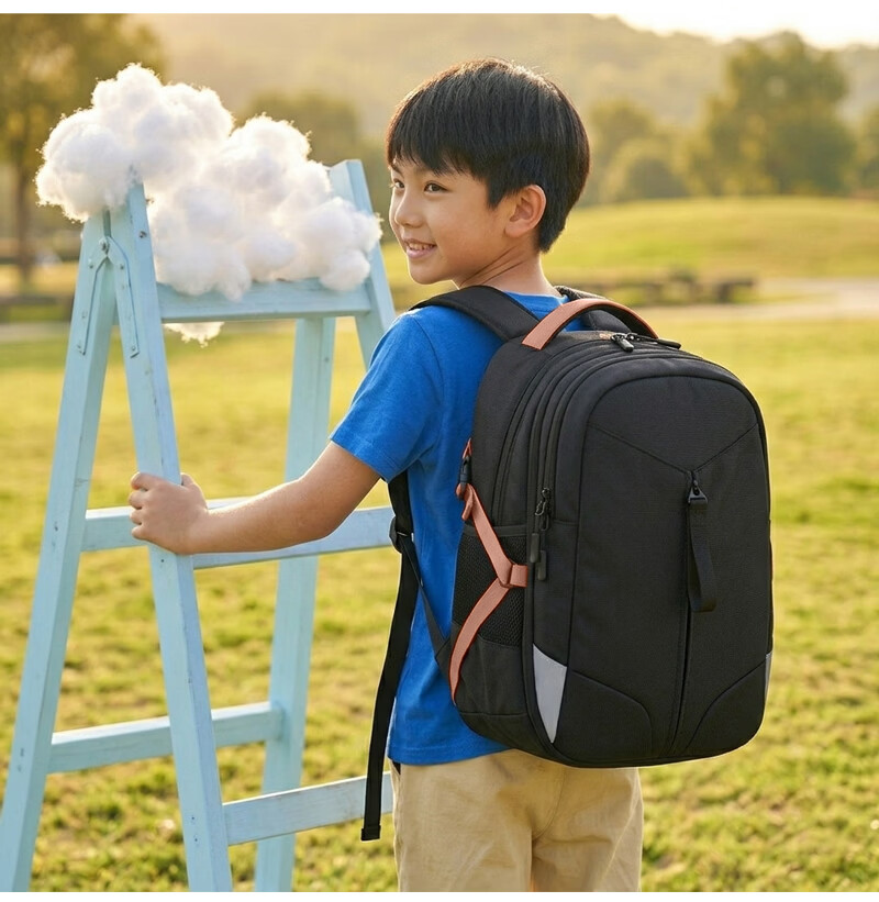 JD Space Series Expandable Student Backpack Ergonomic Large Capacity Kids School Bag Black 16