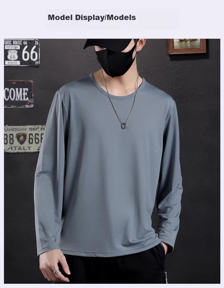 Langsha Ice Silk Long Sleeve T-Shirt Men Summer Thin Mesh Breathable Air Conditioning Shirt Plus Size Base Shirt Sun Protection Quick-Dry Tee 8