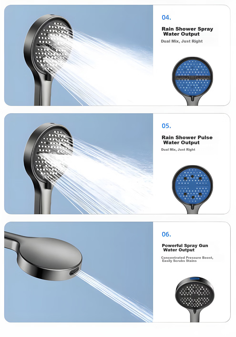 Songjing Pressurized Shower Head 13CM Large Panel Bathroom Home Six-Mode Massage Handheld Showerhead with Filter 11