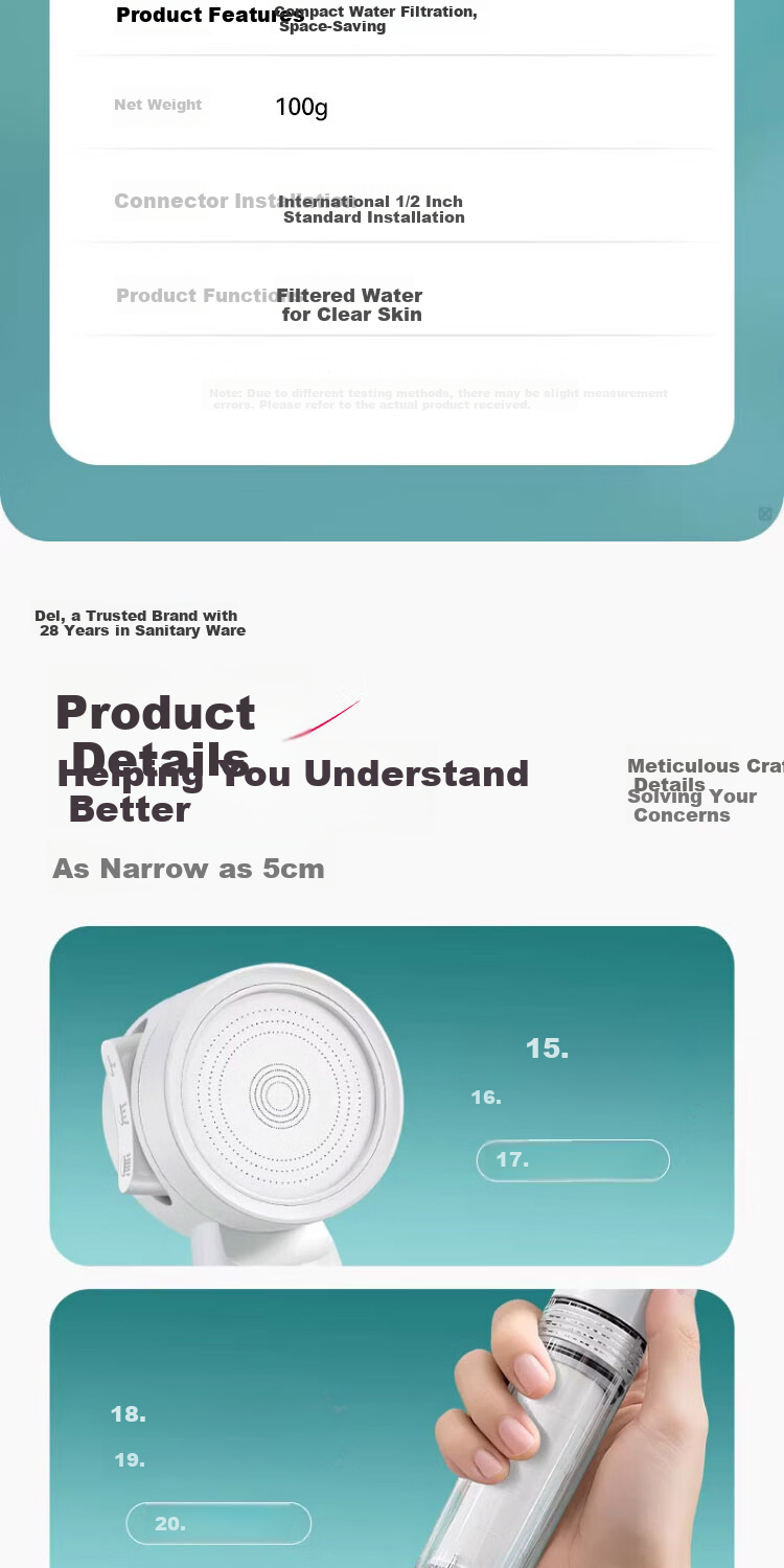 Del 28-Year Brand Filtered Shower Head High-Pressure Bathroom Travel Hotel Bath Shower Head 2021-8 15