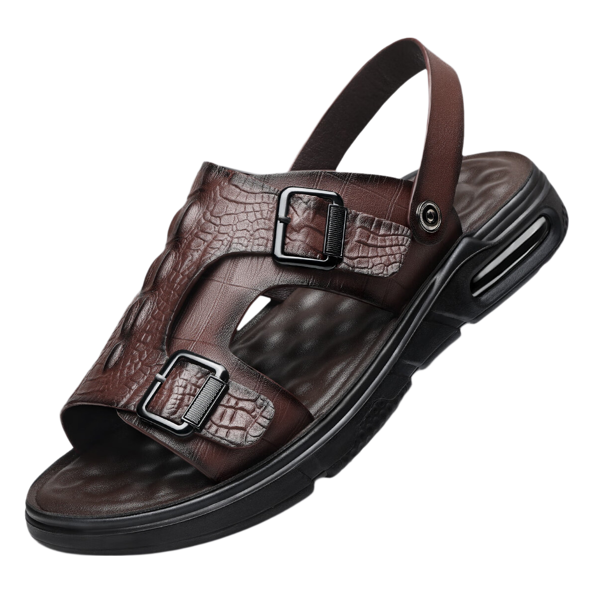PLAYBOY Leather Sandals for Men, Summer Casual Beach Shoes, Breathable Slippers for Outdoor Wear, Dark Brown, Size 43