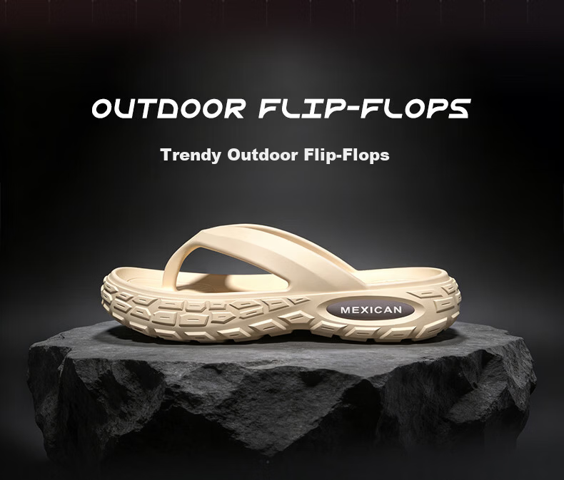 Scarecrow EVA Thick Sole Men's Flip Flops Summer Outdoor Tire Pattern Non-Slip Lightweight Beach Sandals Black Size 44-45 7